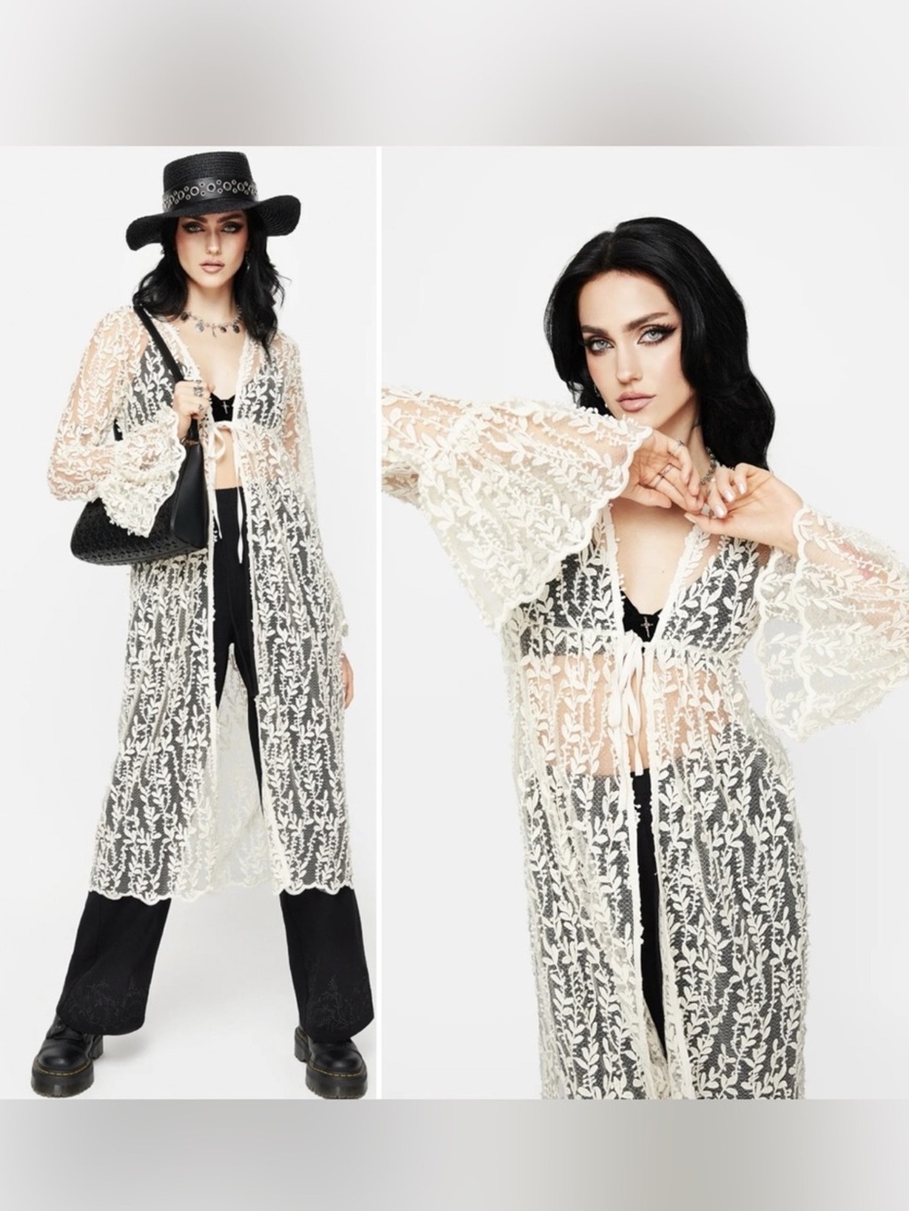 Disturbia NWOT Evangeline Floral Lace Embroidery Duster Kimono Cream size 4